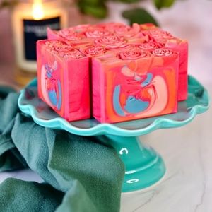 3 RED AND BLUE HANDMADE ARTISAN SOAP BARS: LOVE FOREVER